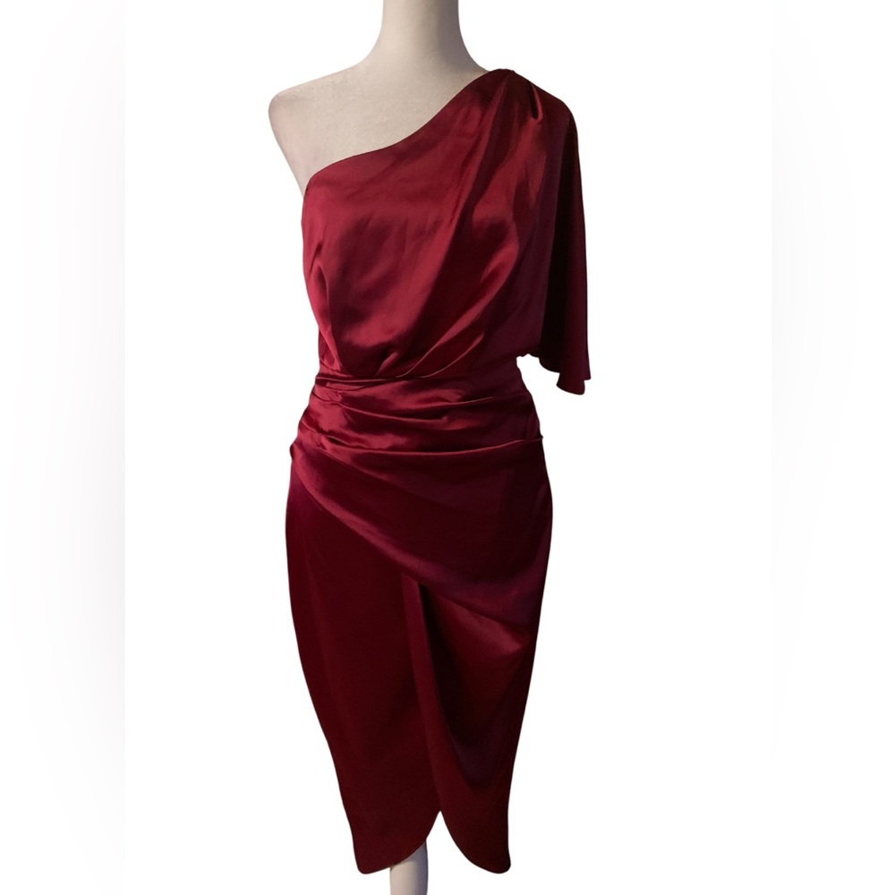 NWOT DO+BE Women One-Shoulder Wine Red Dress Satin Fabric 100% Polyester.Small - Picture 4 of 16